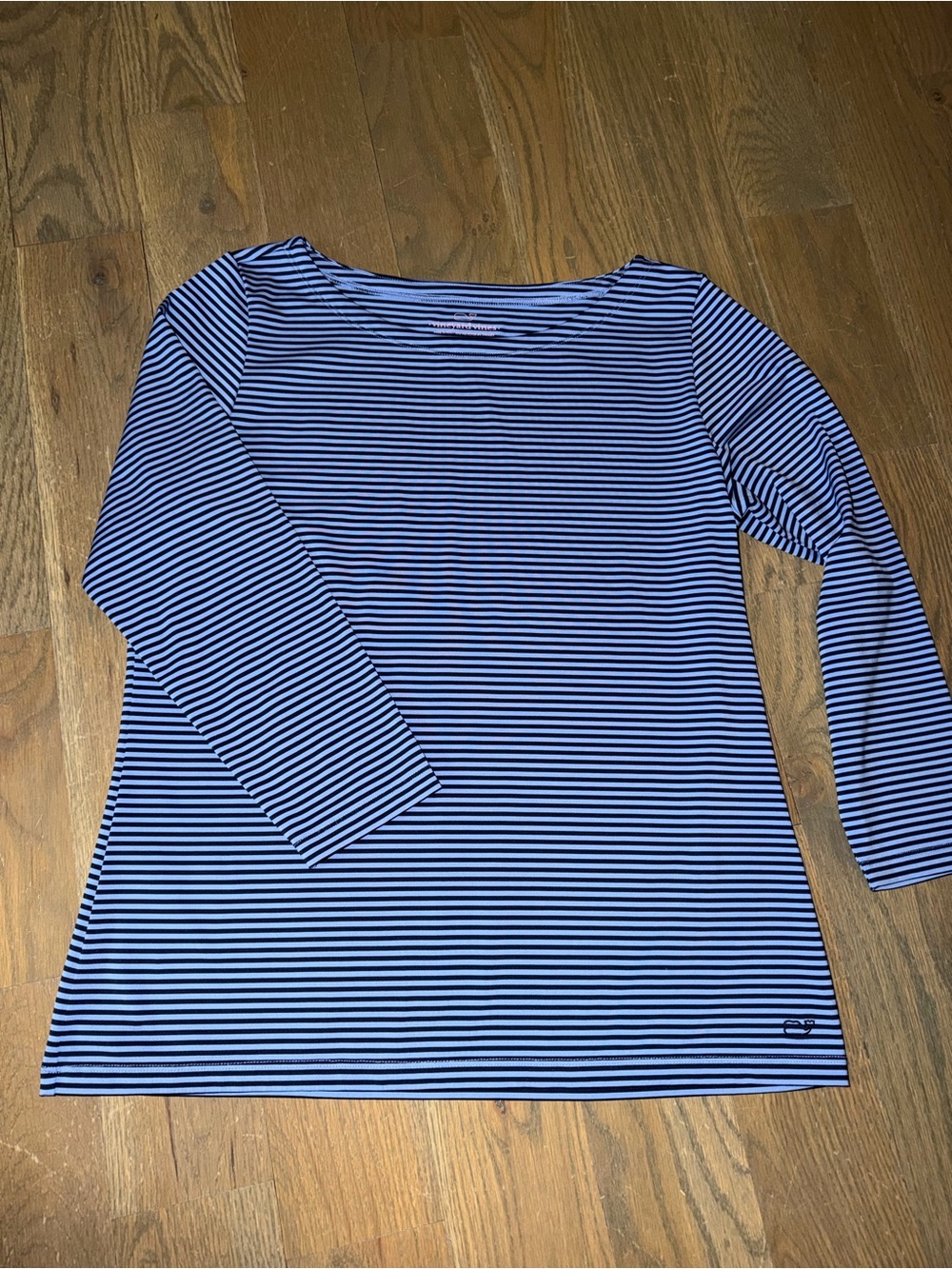 Vineyard Vines Navy Blue Striped 3/4 Sleeve Top Quick Dry Performance Large